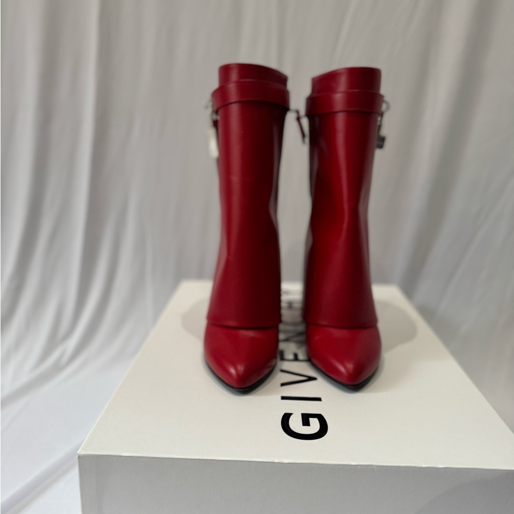 Givenchy Red Ankle Boots with Lock Detail - Picture 7 of 9